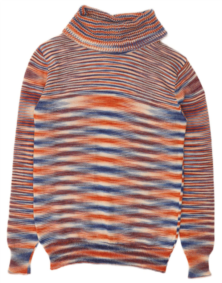 VINTAGE Pulover cu gât rulat pentru femei UK 10 Mic cu dungi multicolore