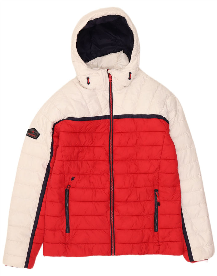 Jachetă căptușită cu glugă Superdry pentru bărbați UK 40, mare, alb, poliester color bloc