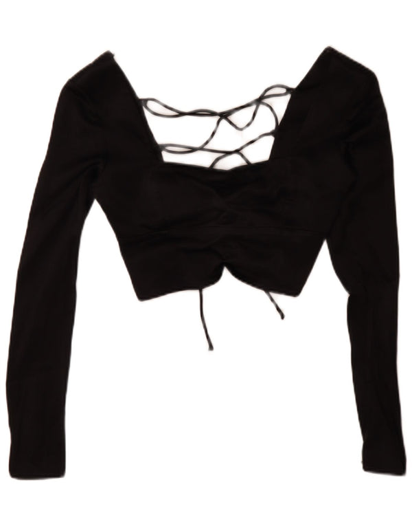 Crop Top cu mânecă lungă pentru femei Zara UK 6 XS, viscoză neagră