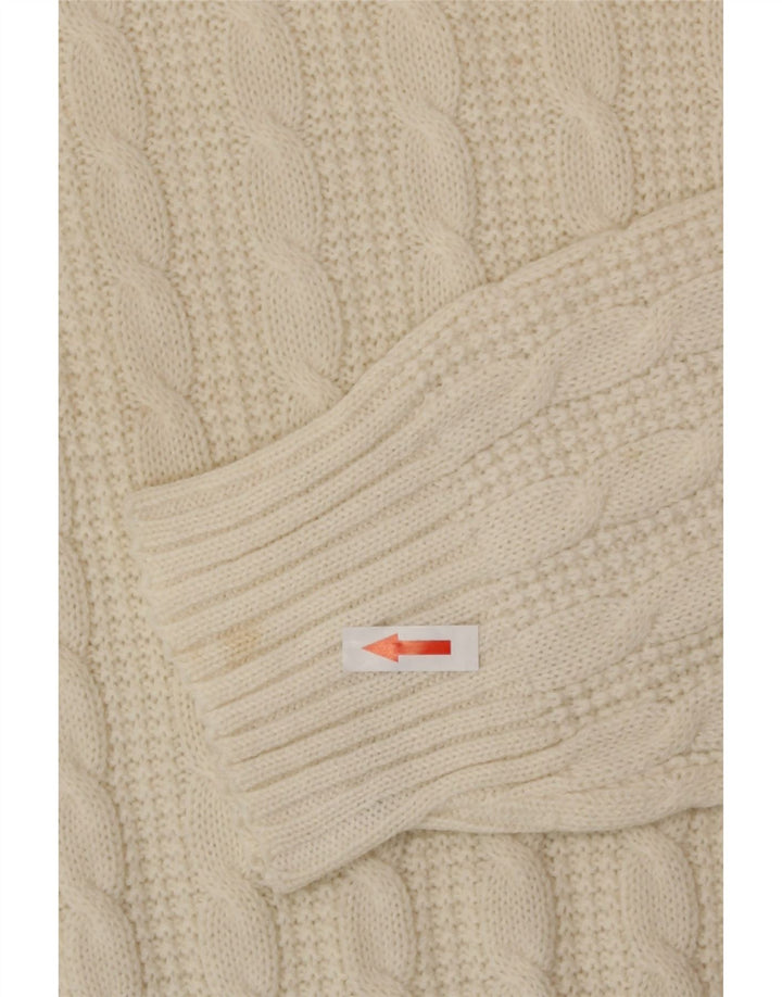 Pulover vintage pentru bărbați cu gât roșu, mediu alb