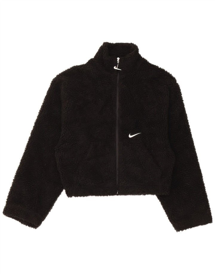 Jachetă fleece supradimensionată pentru femei Nike, UK 6 XS, poliester negru