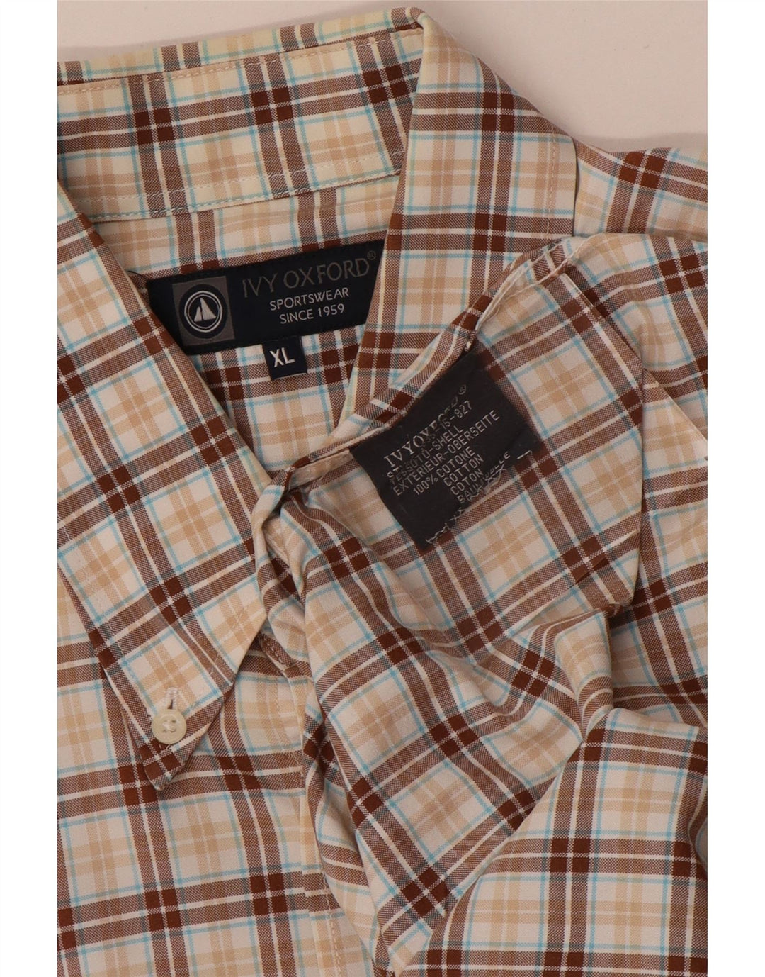 Cămașă pentru bărbați Ivy Oxford XL, bumbac cu carouri maro