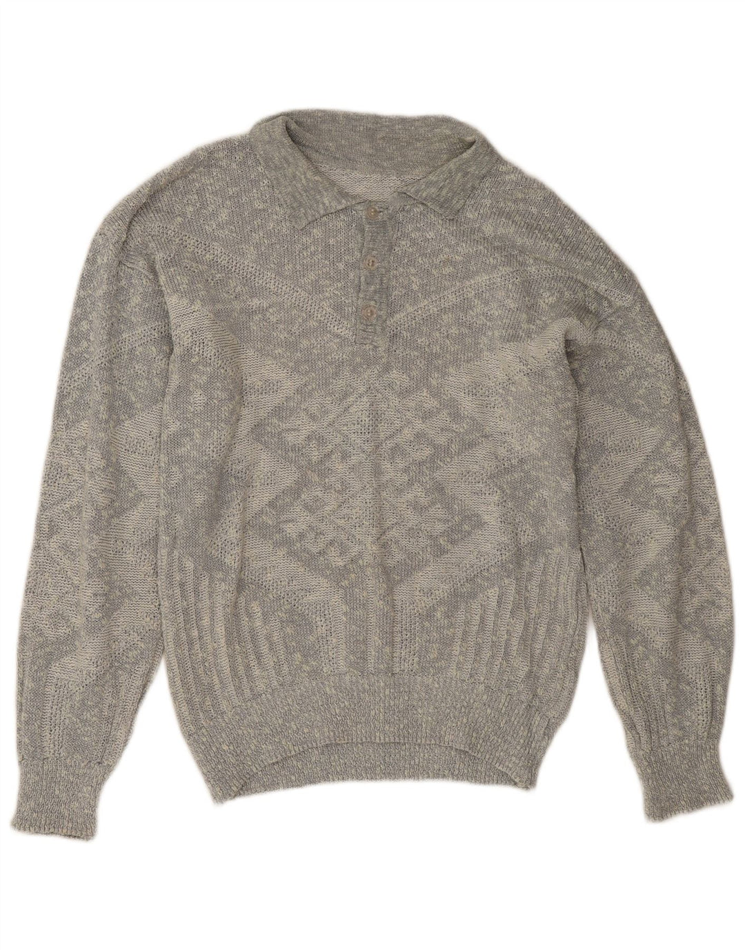 Pulover vintage pentru bărbați cu gât polo mare, geometric, gri