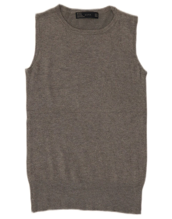 Zara Femei Vest Tank Top UK 8 Small Grey Rayon