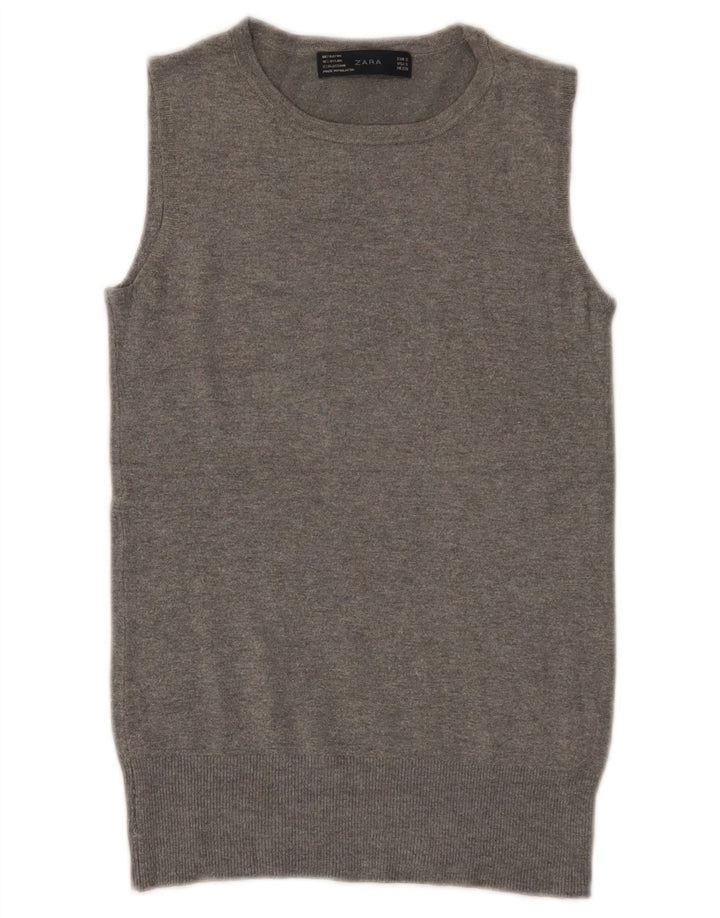 Zara Femei Vest Tank Top UK 8 Small Grey Rayon
