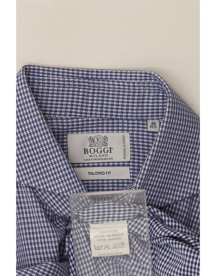Cămașă pentru bărbați Boggi Mărimea 40 15 3/4 Medium Blue Gingham Bumbac