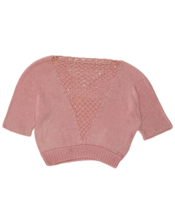 Pulover vintage pentru femei cu gât de barcă și pulover UK 14 Medium Pink Spotted