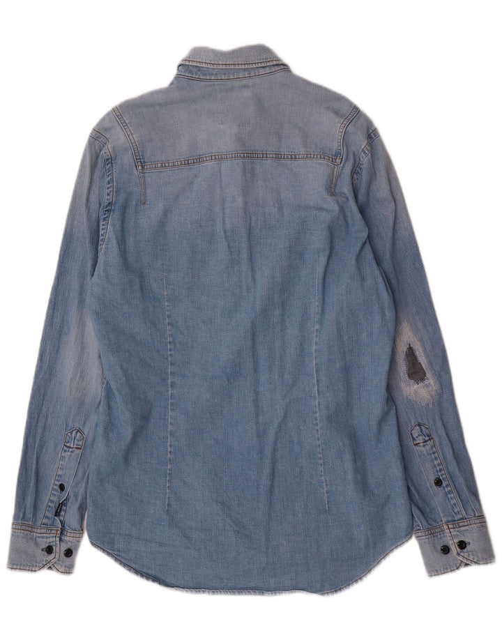 Cămașă G-Star pentru bărbați, slim fit, din denim, bumbac albastru mediu