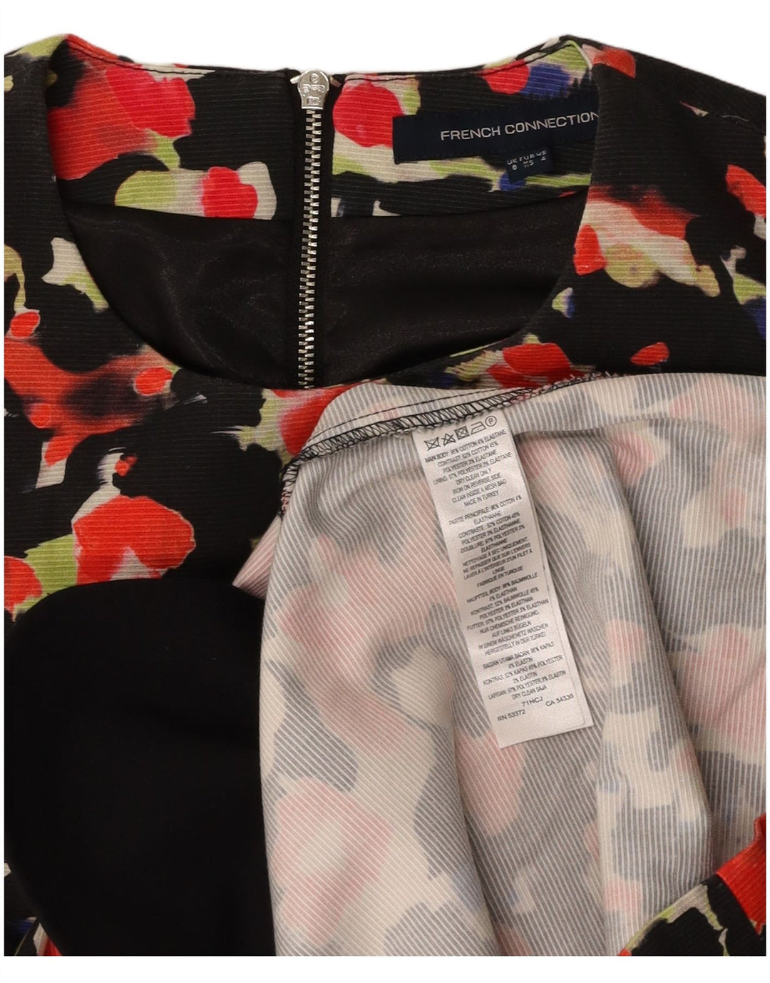 FRENCH CONNECTION Rochie A-Line pentru femei UK 8 Small Black Floral Bumbac