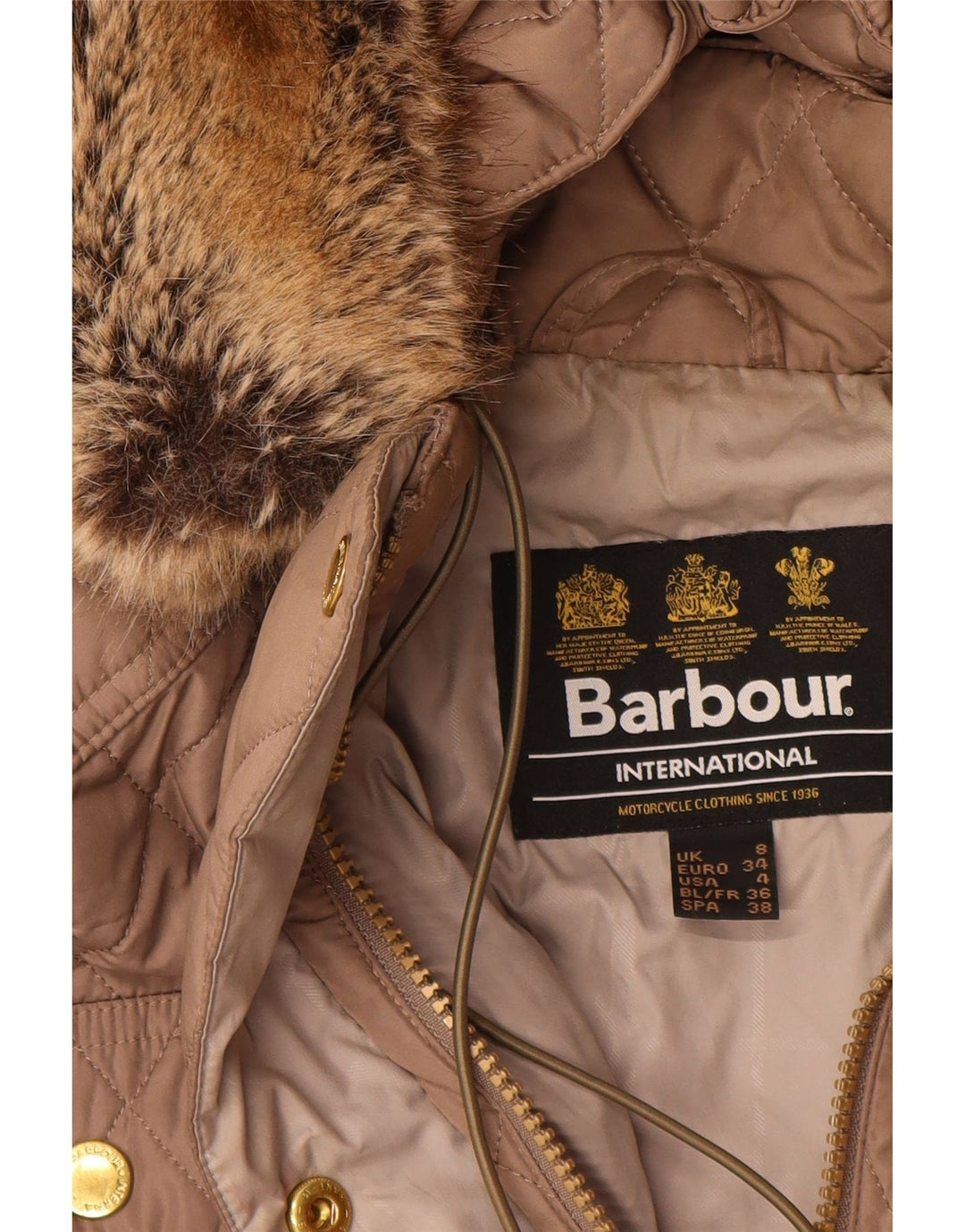 BARBOUR Pardesiu matlasat cu glugă pentru femei UK 8 Mic, bej, poliester