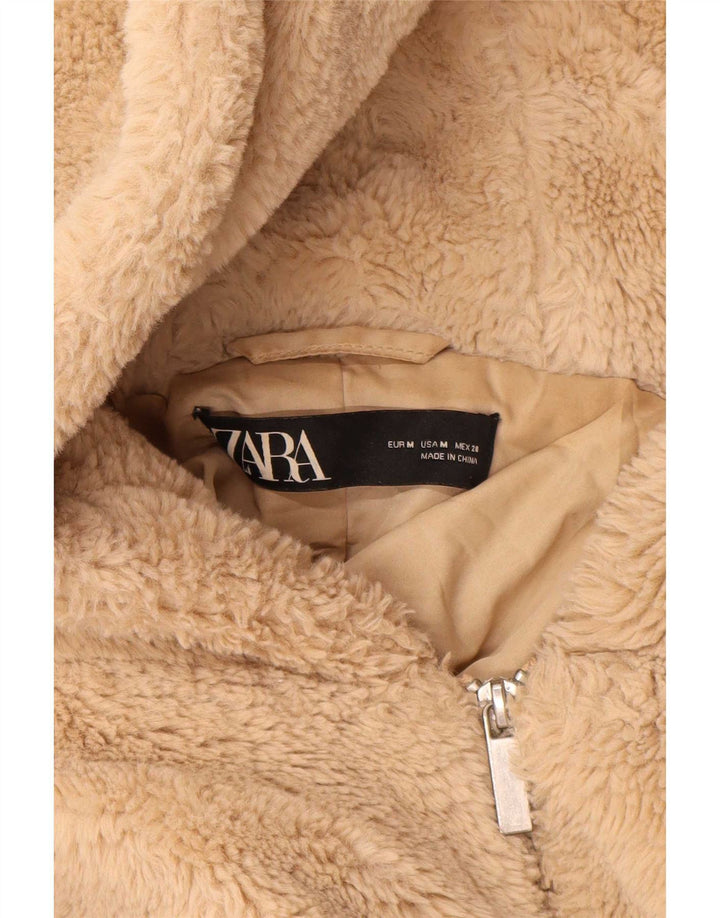 Jachetă bomber cu glugă pentru femei Teddy Bear Zara UK 14 Poliester mediu bej