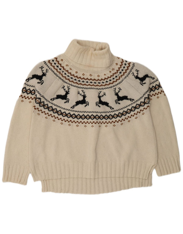 Pulover Barbour pentru femei cu gât rulat, UK 16, lână Fair Isle, albă, mare