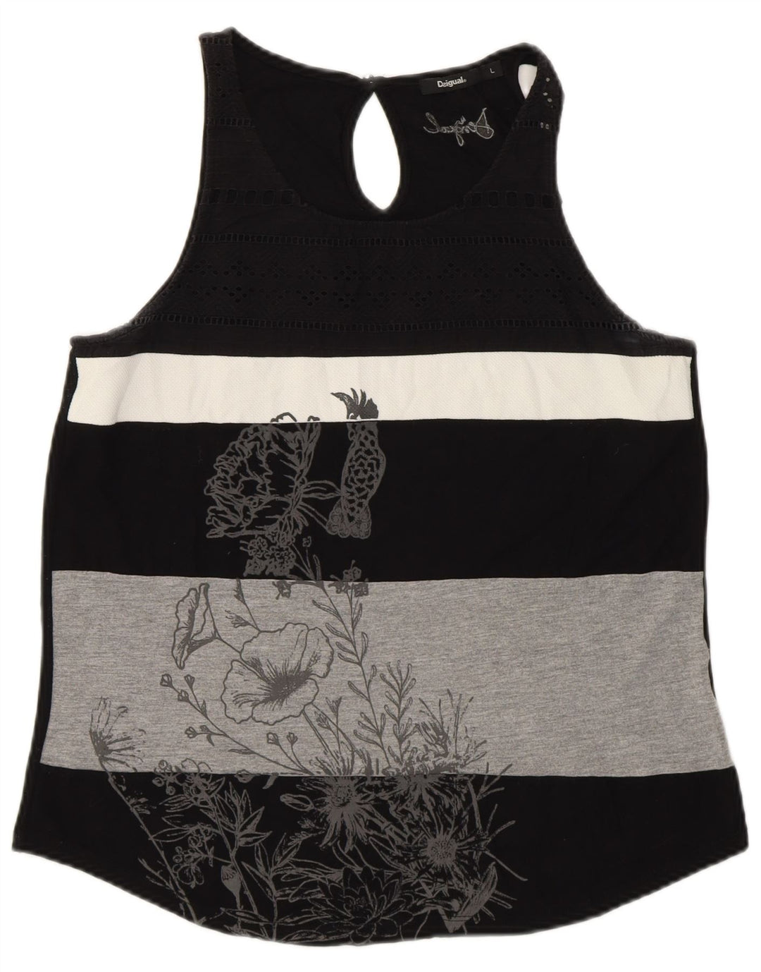 DESIGUAL Top cu vestă grafică pentru femei UK 14, mare, cu dungi negre