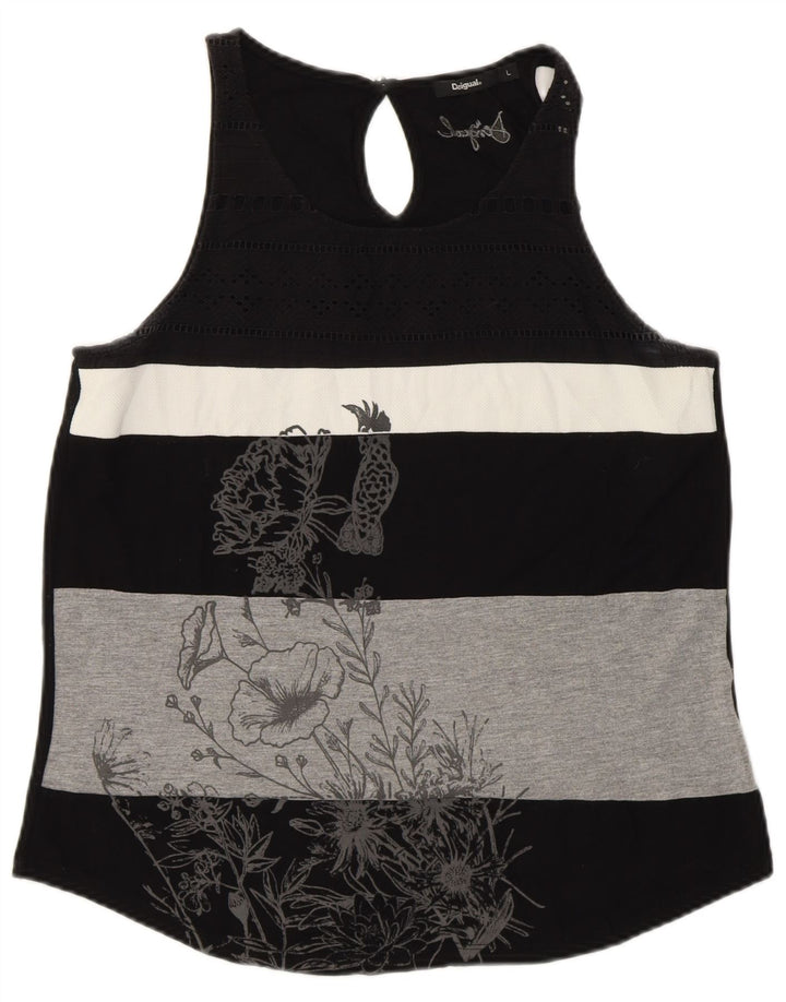 DESIGUAL Top cu vestă grafică pentru femei UK 14, mare, cu dungi negre