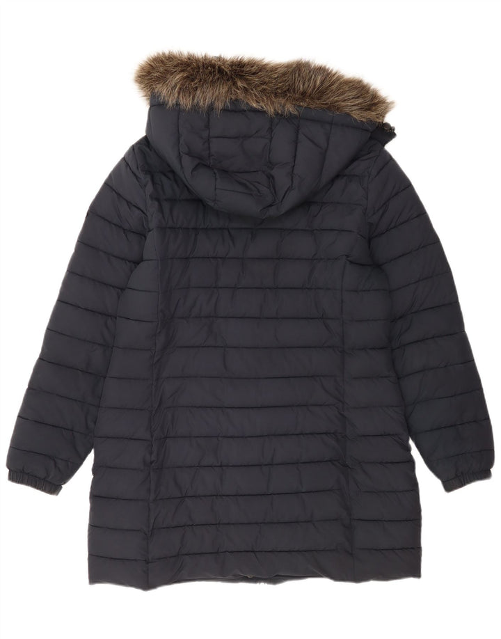 Palton căptușit cu glugă Superdry pentru femei UK 14 mare, poliester bleumarin