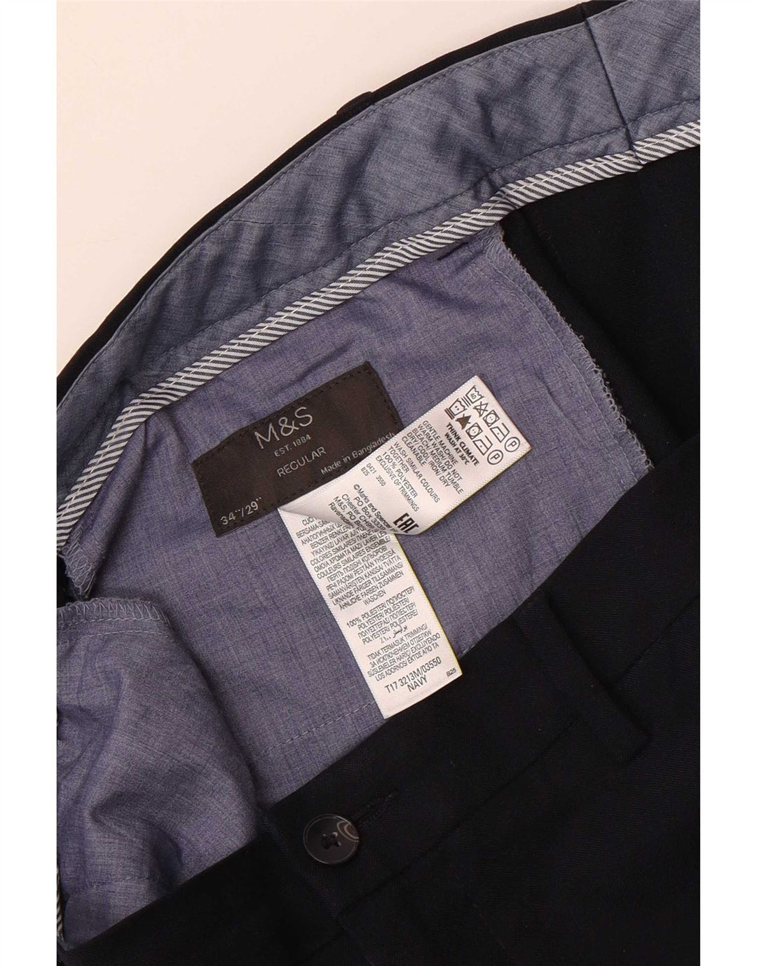 Pantaloni chino obișnuiți pentru bărbați Marks & Spencer L34 L29 Poliester bleumarin