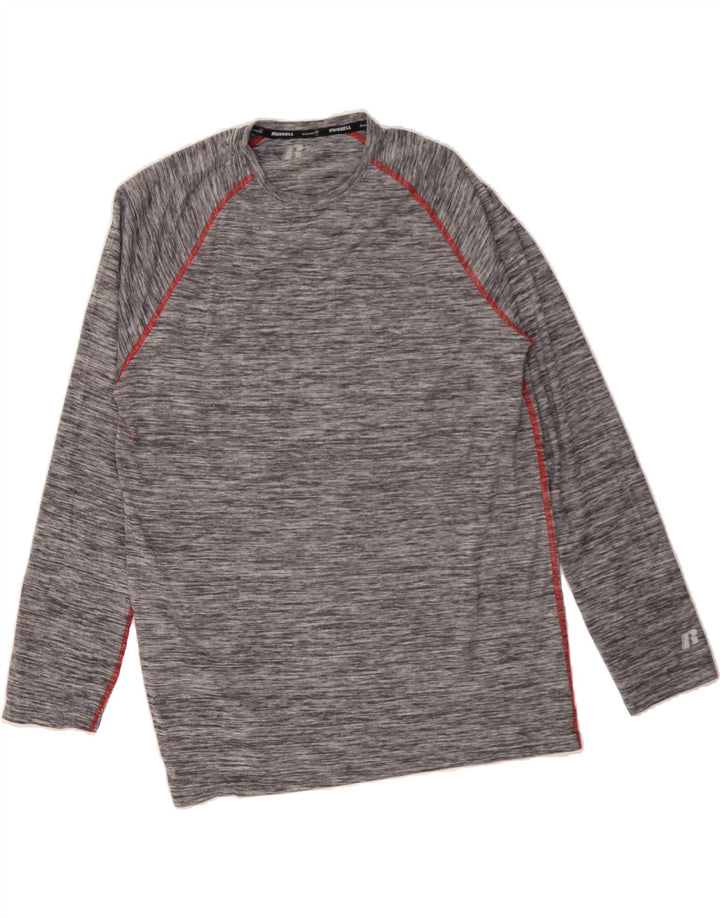 RUSSELL ATHLETIC Mens Dri-Power Top Long Sleeve XL Grey Flecked Polyester Vintage Russell Athletic and Second-Hand Russell Athletic from Messina Hembry 