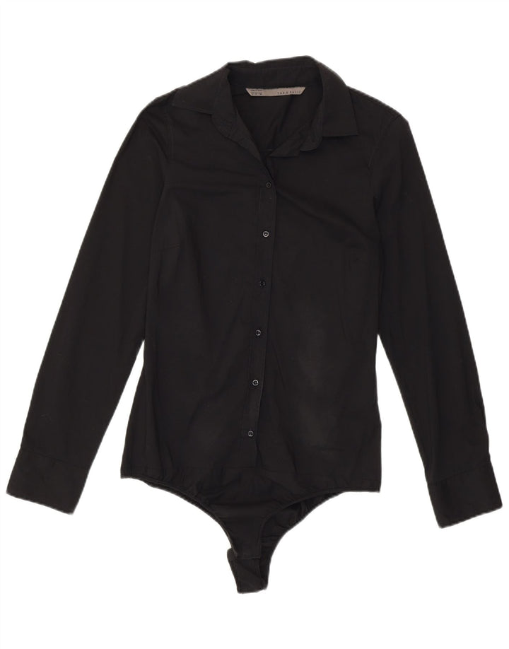 ZARA Womens Shirt Bodysuit UK 10 Small Black