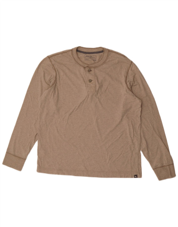 Eddie Bauer Top pentru bărbați cu mânecă lungă mare, bej, bumbac