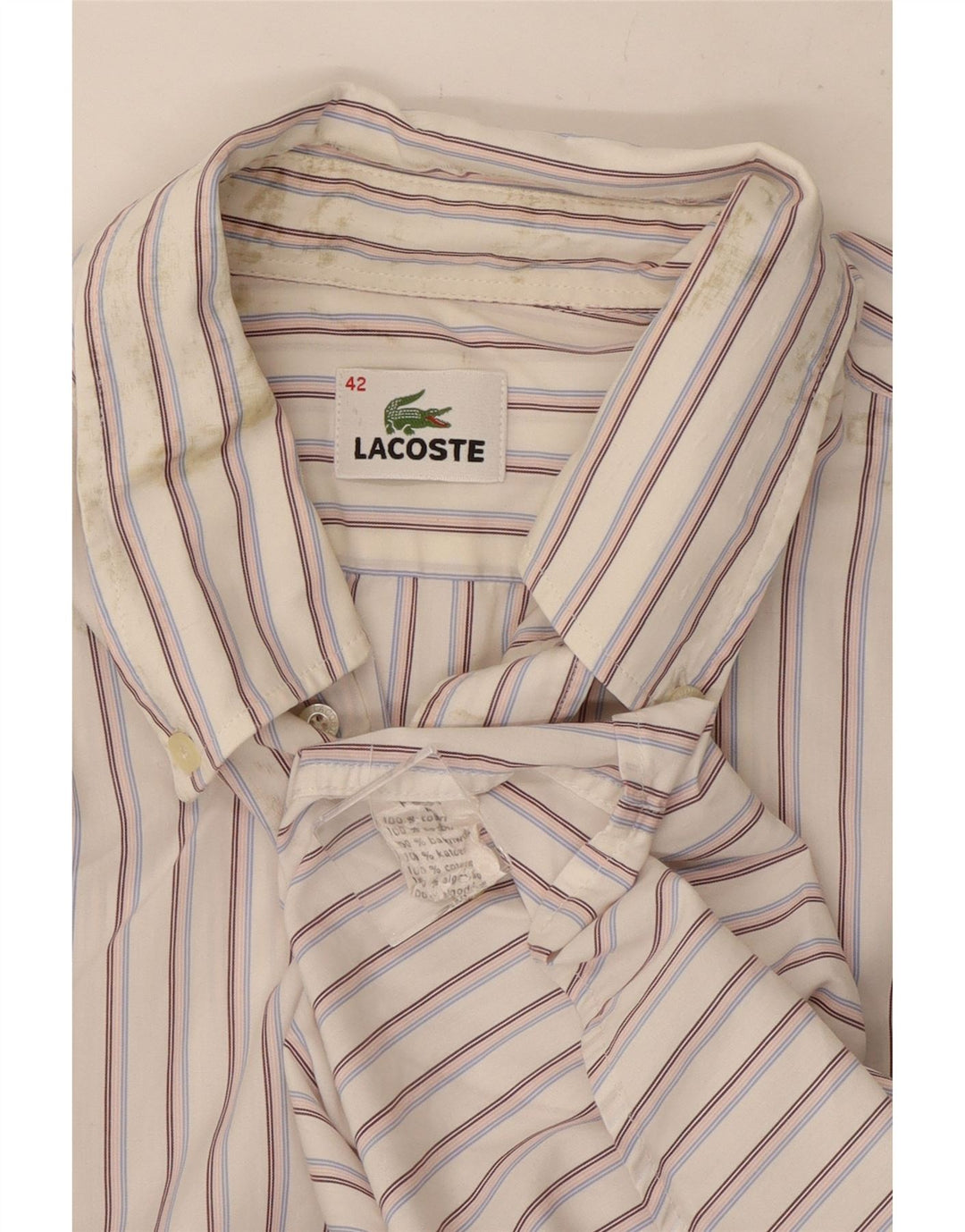 Camasa barbati Lacoste Marimea 42 Bumbac cu dungi albe mari
