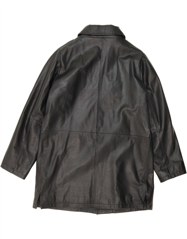 ANDREA MARE Womens Leather Coat UK 14 Medium Black Leather Vintage Andrea Mare and Second-Hand Andrea Mare from Messina Hembry 