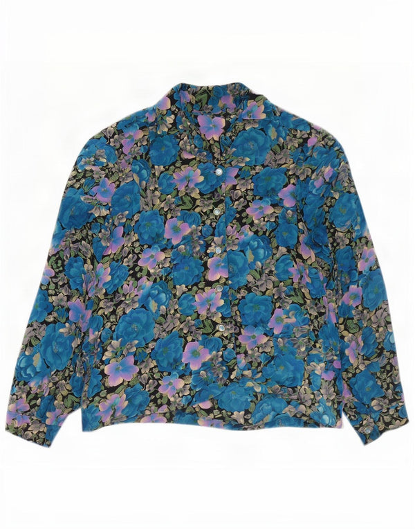 Bluză de cămașă vintage pentru femei UK 18 XL Albastru Floral