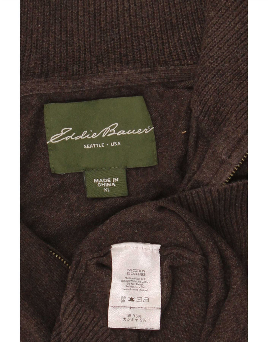 Eddie Bauer Pulover cu fermoar pentru bărbați, bumbac maro XL