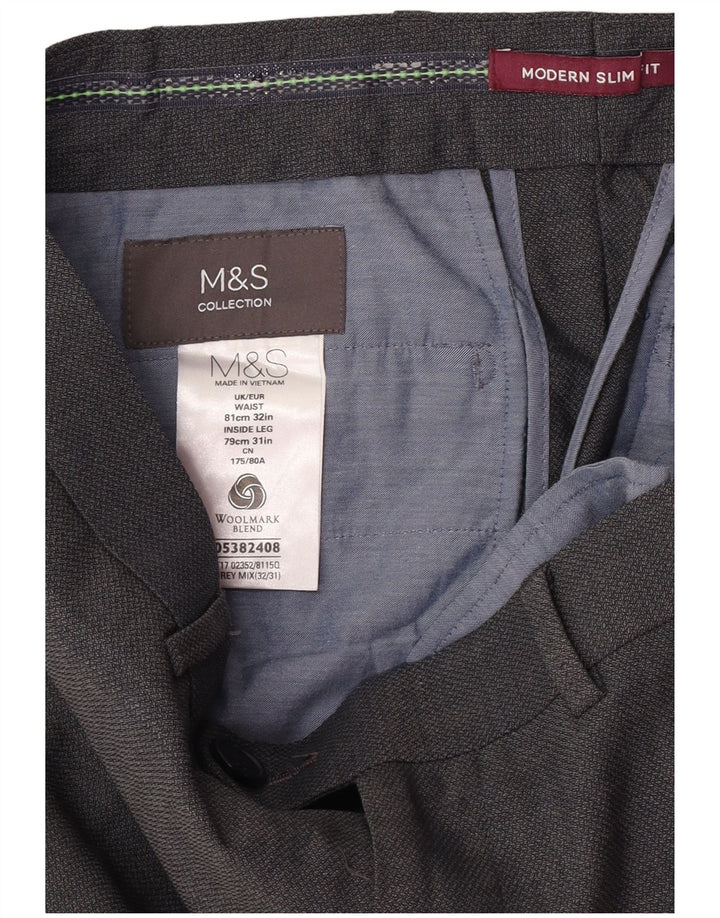 Pantaloni de costum modern Slim Fit pentru bărbați Marks & Spencer L32 L31 Lână gri