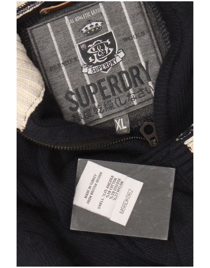 Pulover pentru bărbați SUPERDRY cu fermoar și gât, XL, viscoză, albastru bleumarin