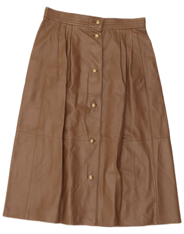 Fusta din piele plisată vintage pentru femei UK 12 Medium W30 Piele maro