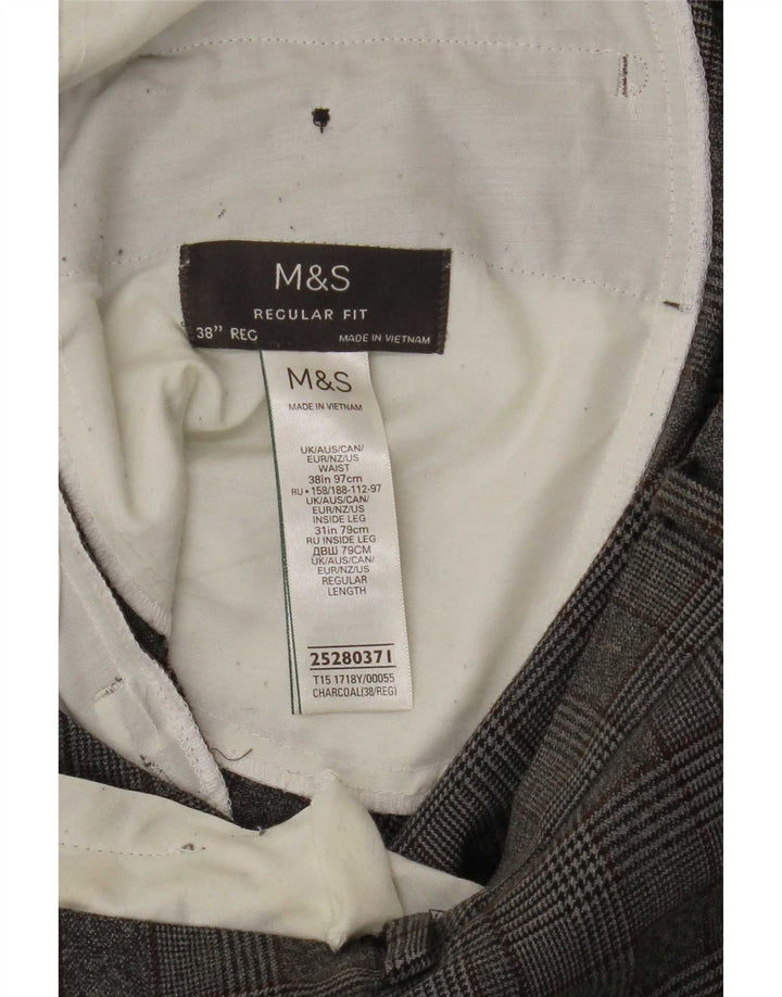 Pantaloni de costum pentru bărbați Marks & Spencer, cu tăiere obișnuită, L38 L31, poliester cu carouri gri