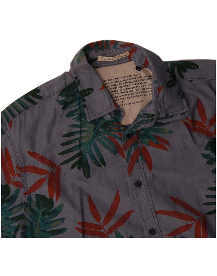 Cămașă cu mânecă scurtă pentru bărbați JACK & JONES, bumbac floral, gri mediu
