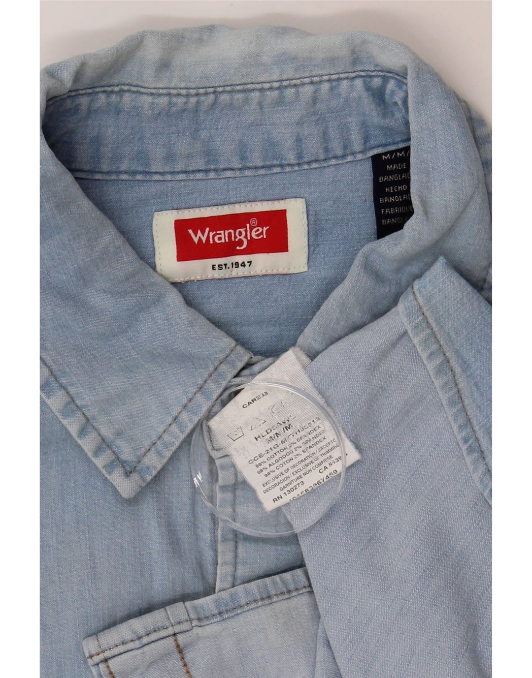 WRANGLER Mens Denim Shirt Medium Blue Cotton Vintage Wrangler and Second-Hand Wrangler from Messina Hembry 