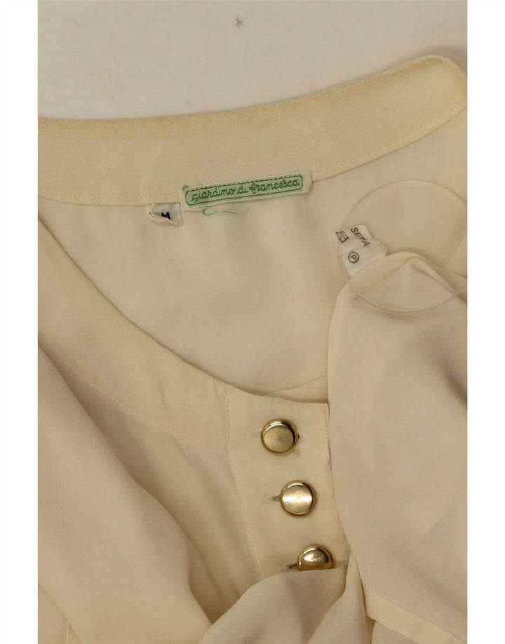 Bluză de cămașă vintage pentru femei UK 14 Medium din mătase alb