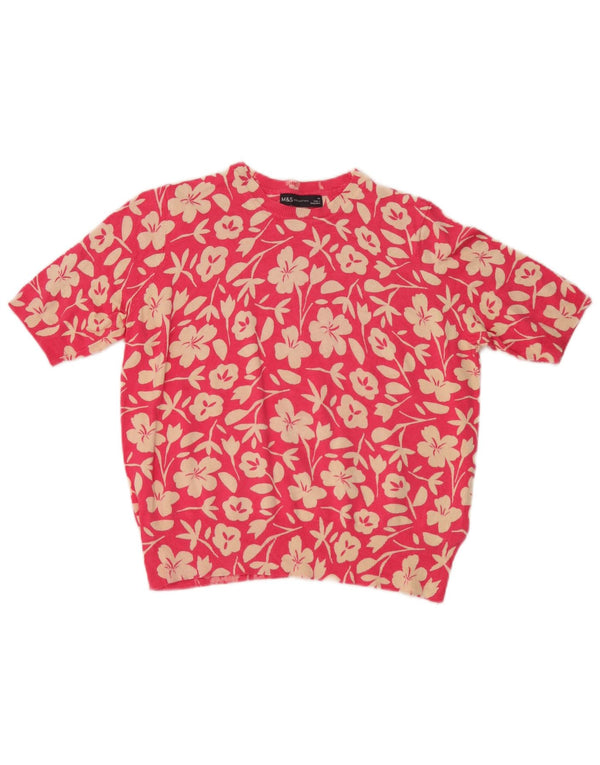 Pulover pentru femei Marks & Spencer, cu gât de barcă, UK 14, mare, roz, floral