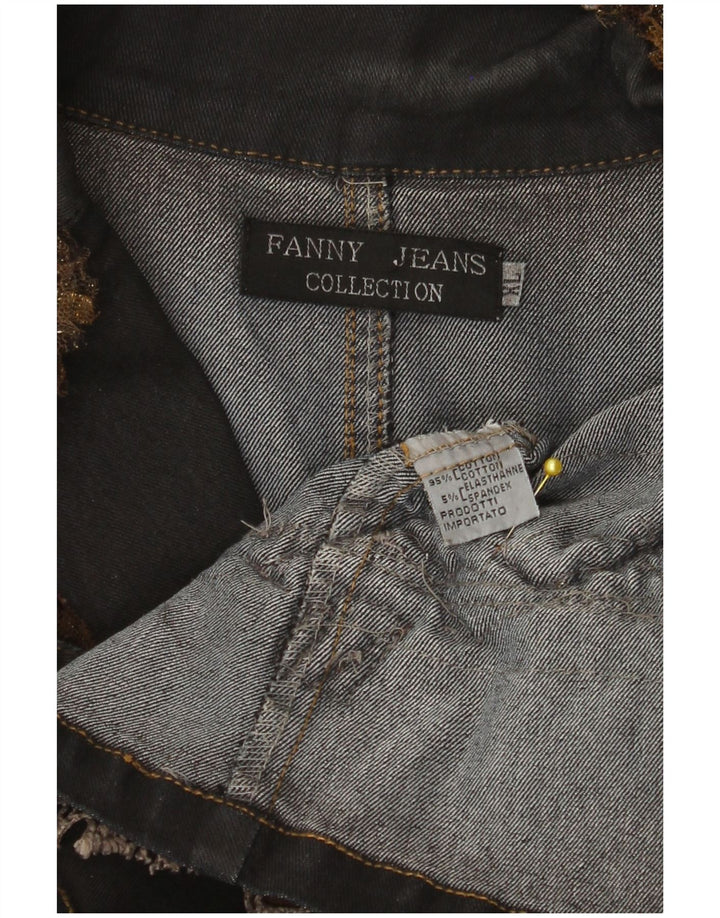Jachetă vintage din blugi pentru femei, cu 2 nasturi, UK 18 XL, negru, bloc de culoare