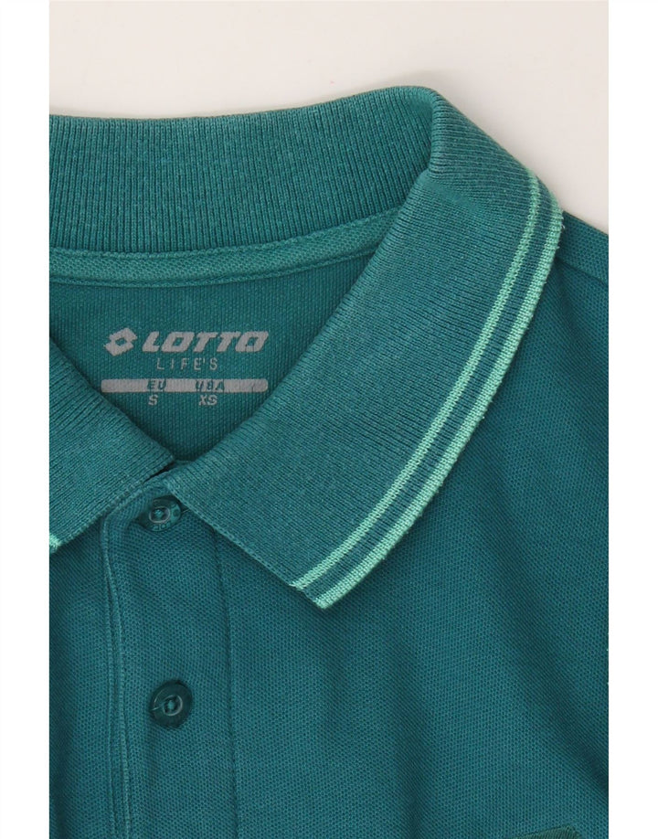 Tricou polo pentru bărbați Lotto mic turcoaz cu dungi
