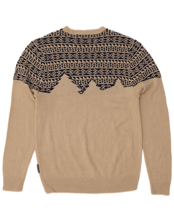 FRENCH CONNECTION Mens Boat Neck Jumper Sweater Medium Beige Geometric