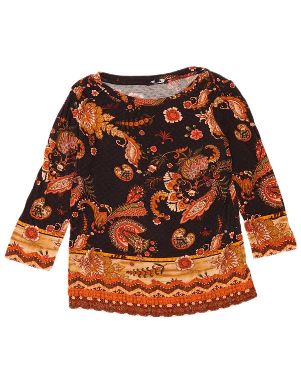 Desigual Womens Graphic Top mânecă 3/4 UK 10 Small Black Paisley Viscose