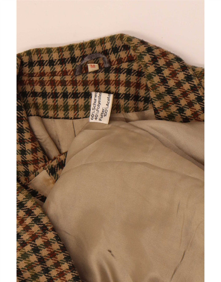 Jachetă vintage pentru femei cu 3 nasturi, UK 12 Medium Khaki Houndstooth Lână
