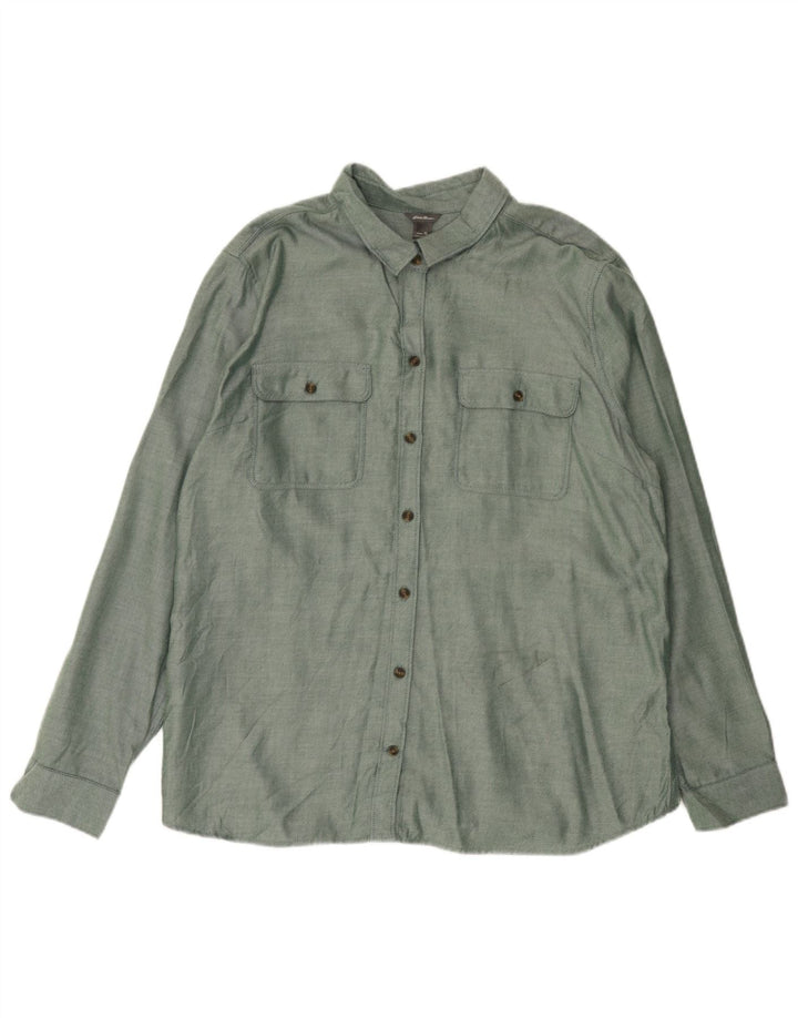 Cămașă de flanel supradimensionată pentru femei EDDIE BAUER UK 18 XL bumbac verde