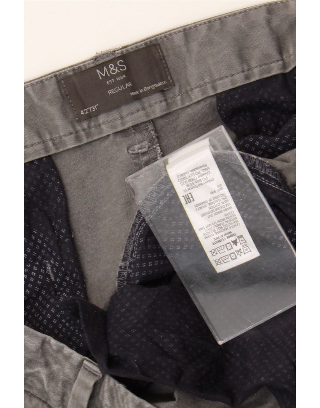 Pantaloni chino pentru bărbați Marks & Spencer, cu ajustare normală, L42 L31, bumbac gri