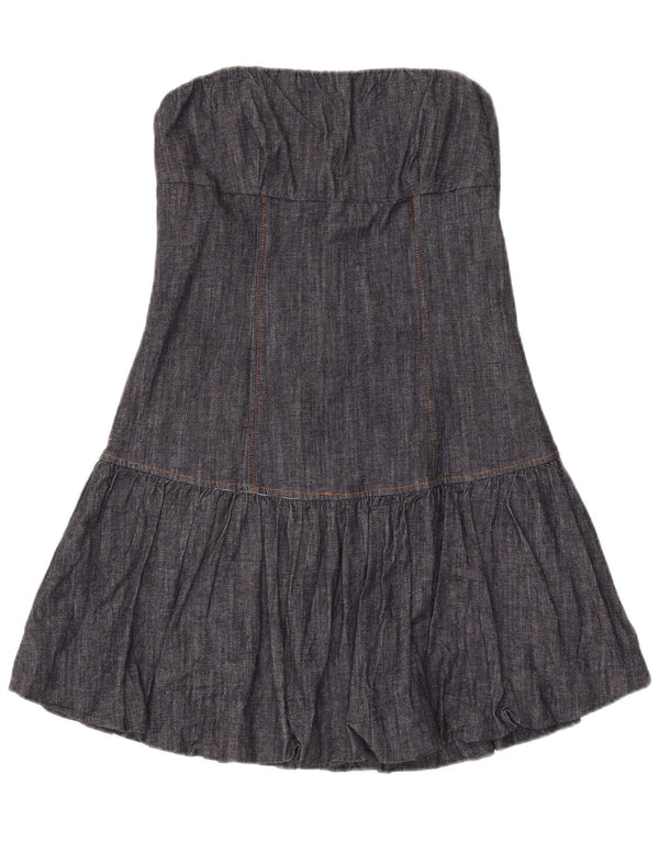 Mini rochie fără bretele din denim vintage pentru femei UK 14 mare bumbac bleumarin