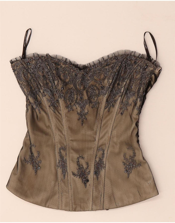 WAREHOUSE Top cu corset cu umăr dezactivat pentru femei UK 8 Mic Bej Poliester floral