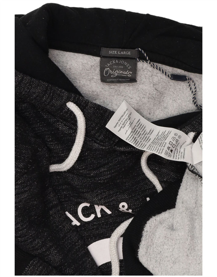 JACK & JONES Pulover cu glugă cu grafică pentru bărbați, mare, gri poliester cu pete