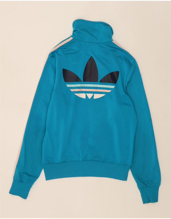 Adidas Womens Graphic Tracksuit Top Jacket UK 16 Large Blue Polyester