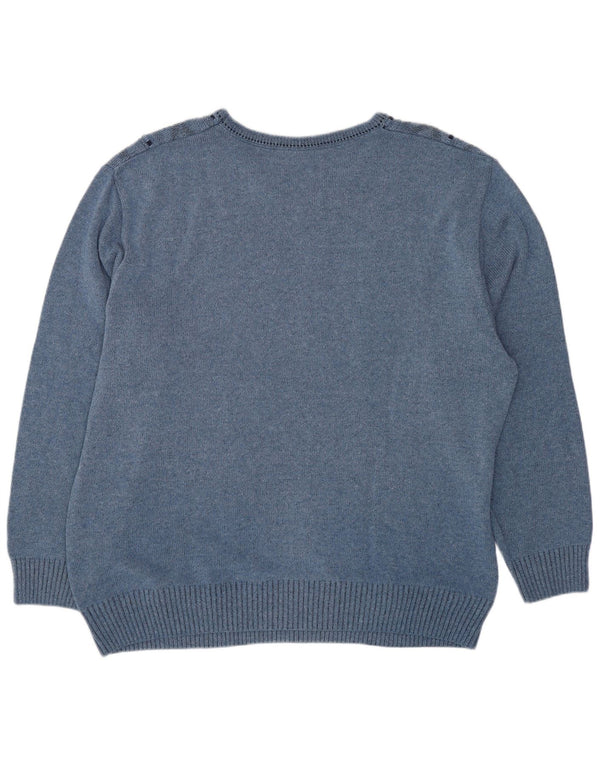 VINTAGE Pulover cu decolteu în V pentru bărbați UK 44 XL Bumbac geometric albastru