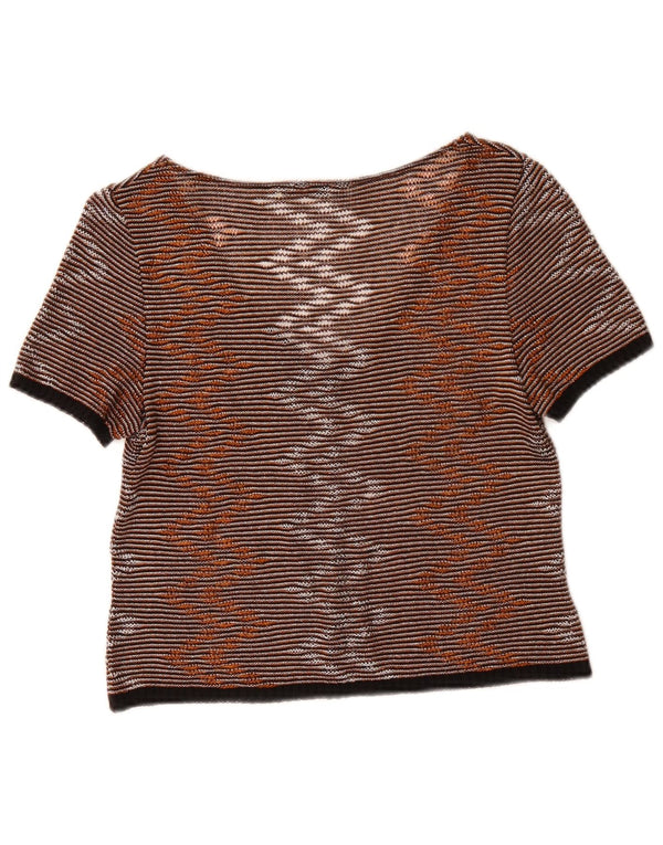 Bluză Vintage pentru femei Crop Top UK 10 Mic Maro Pinstripe