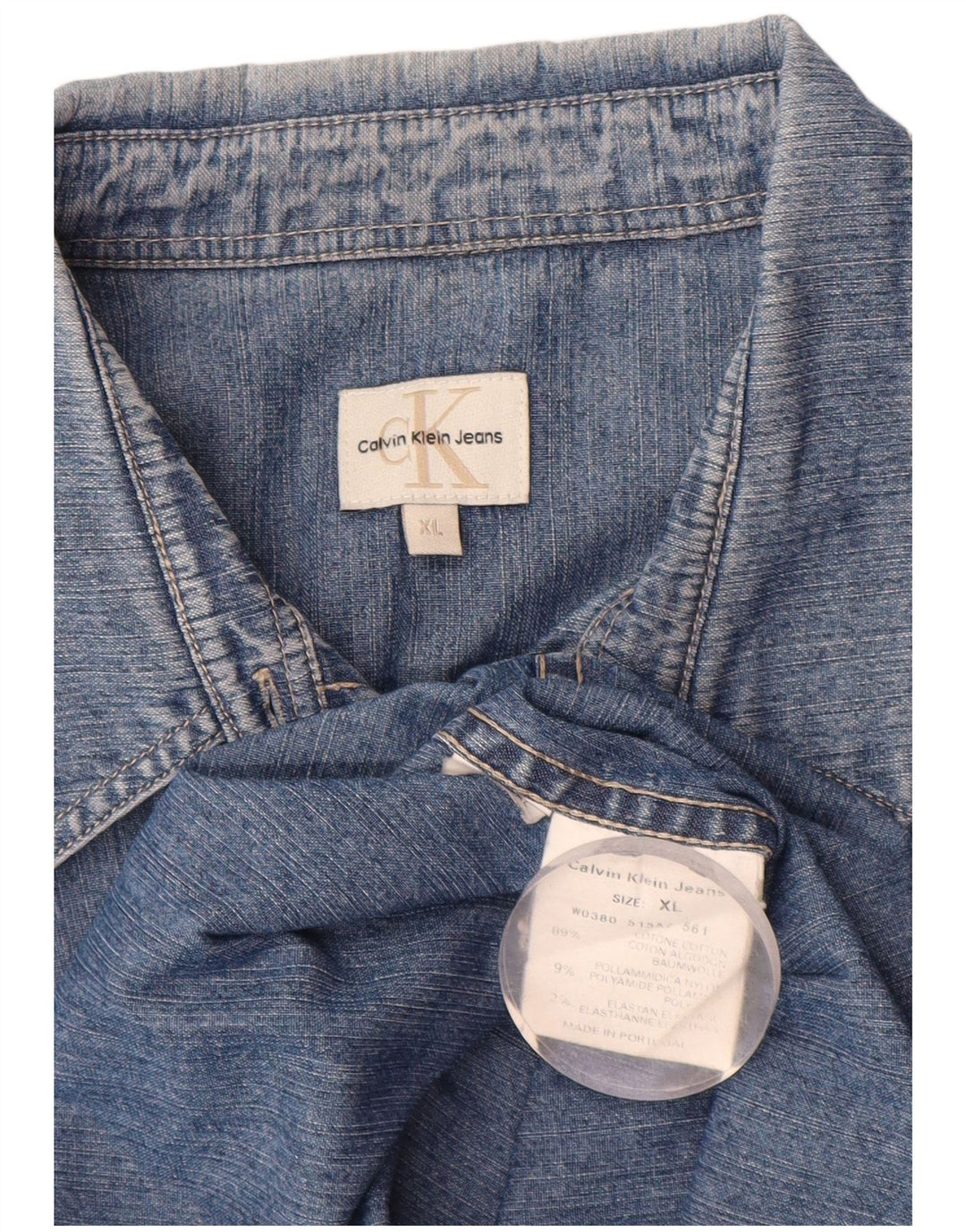 CALVIN KLEIN JEANS cămașă de denim cu mânecă scurtă pentru femei UK 18 XL bumbac albastru