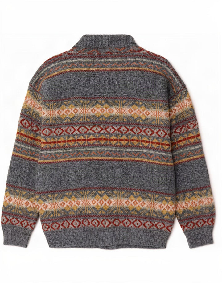 Cardigan Vintage pentru bărbați, mare, gri Fair Isle acrilic